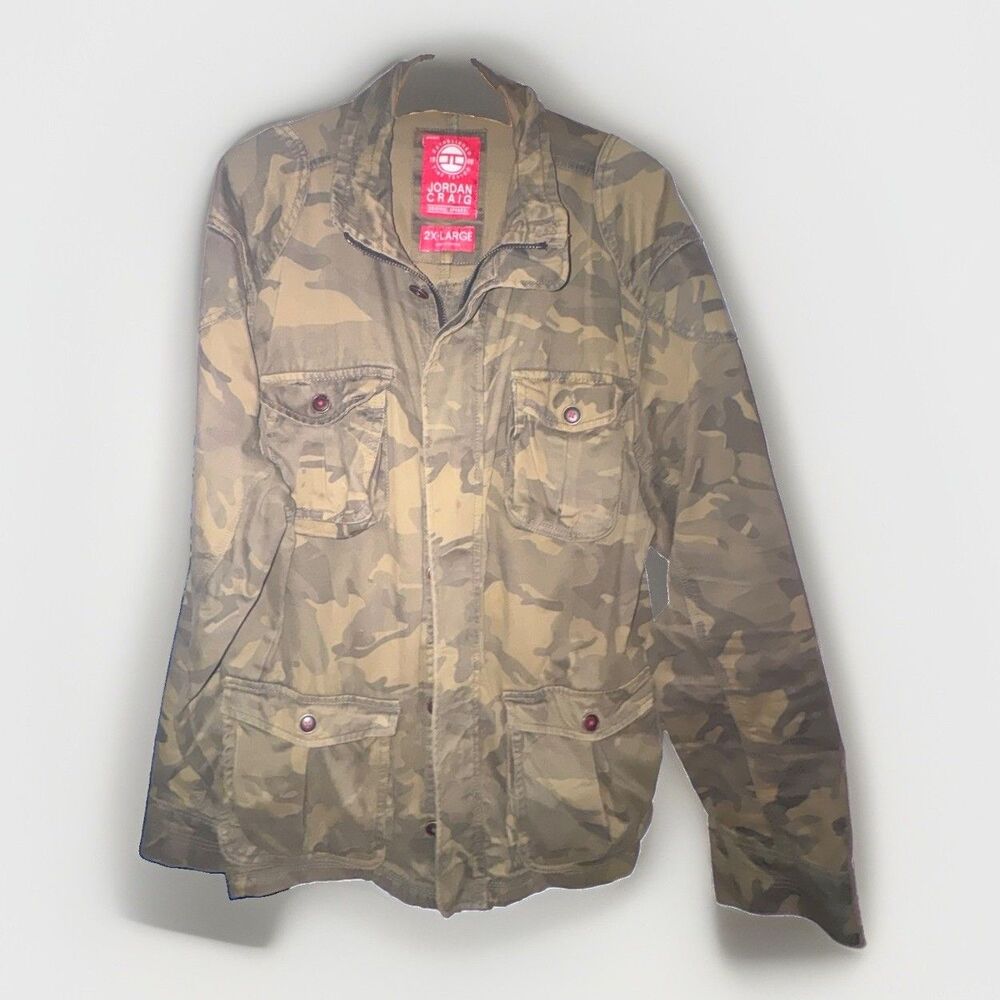 Jordan Craig Camo Field Jacket Men 2XL Military Cargo Utility Woodland 2X Y2K